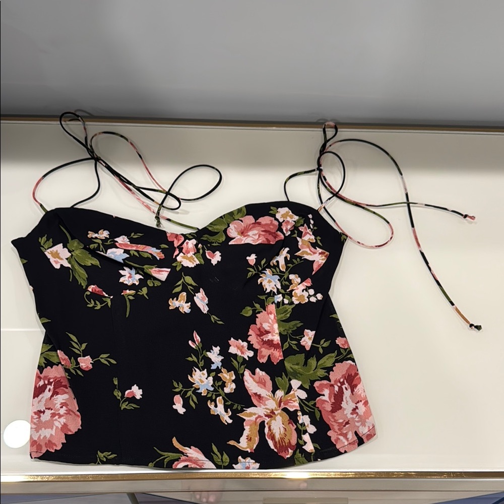 Reformation Black Pink Bustier Tie Front Camisole